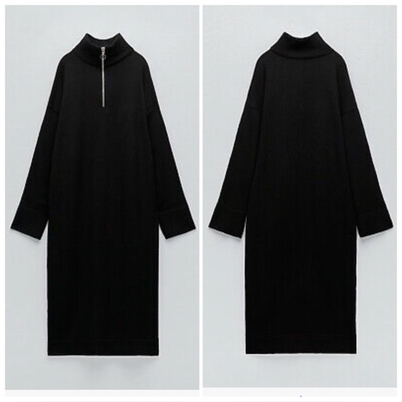NWT ZARA AW21 BLACK KNIT MAXI SWEATER DRESS WITH ZIPPER - Picture 6 of 8